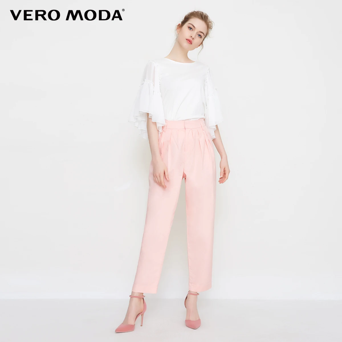 Vero Moda/Новые повседневные хлопковые укороченные брюки с высоким голенищем редиска | 318250520 - Цвет: Dark chintz rose