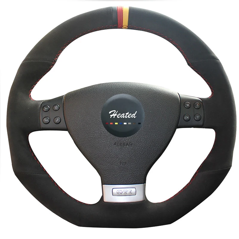Black Suede Black Red Yellow Maker Car Steering Wheel Cover for Volkswagen Golf 5 Mk5