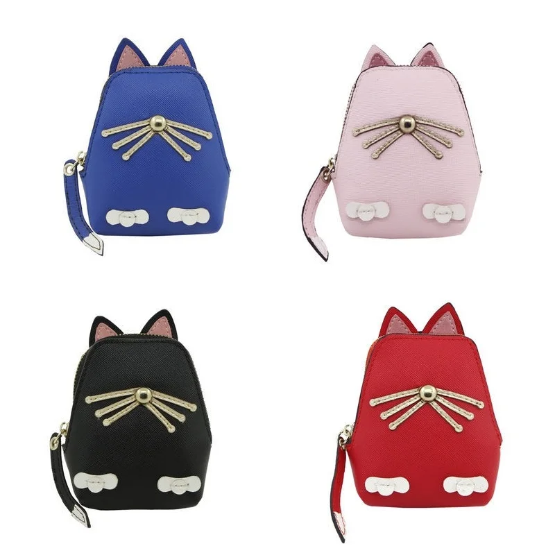 

2019 PU Leather Coin Purses Women Student Small Wallet Changes Pocket Money Bags Key Holder Zipper Pouch Cute Mini Cat Rivets