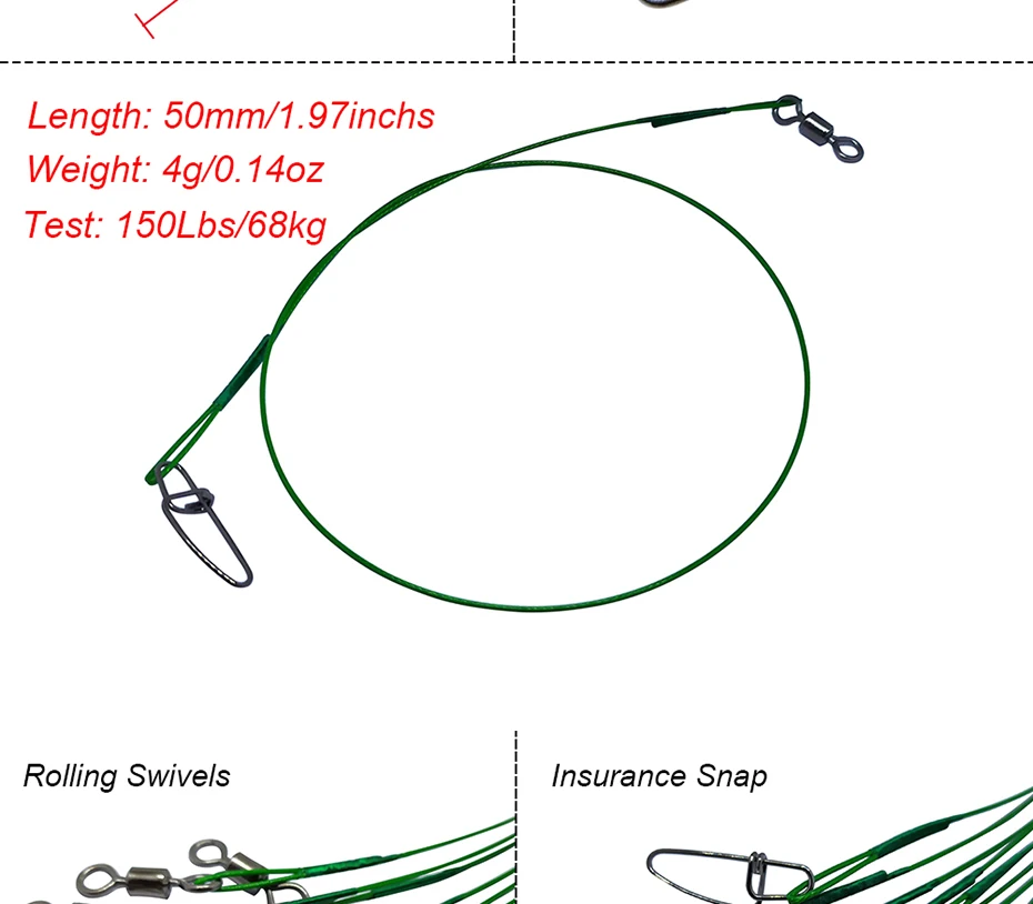 30/50 шт. 50 см леска Лидер провода Тесты 150Lbs/68 кг анти-укус Стальная проволока линия Leashs сверхпрочный Рыбалка Разъем для приманки