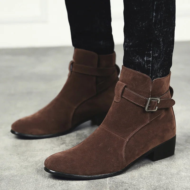 

Suede Leather chelsea Boots Men British Style Strap Men Boots Zipper Male Martin Boots High-Cut Buckle Men Casual Shoes