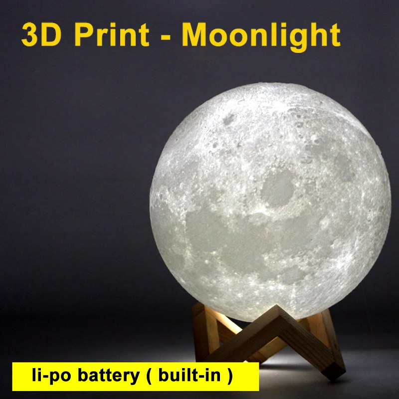 

USB Rechargeable 3D Print Moon Lamp 2 Colors Change Touch Switch Bedroom Bookcase moon Night Light Home Decor Creative Gift