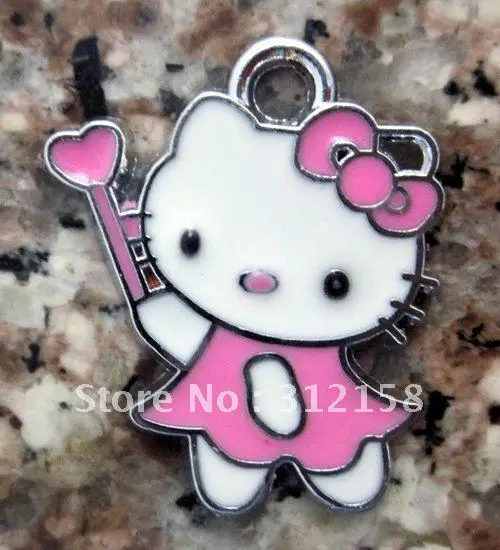 

s2947 Free Shipping 100Pcs/Lots Alloy Metal Kitty charms enamel charms key charms