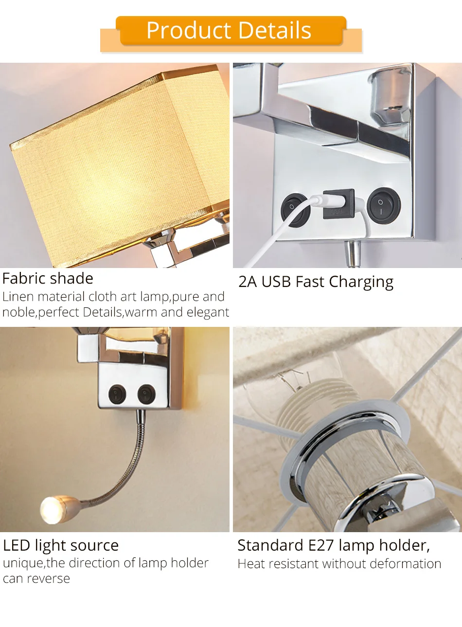 LED E27 Bulb Wall Light Modern Bedroom Bedside Hotel Living Room Wall Sconce Lighting 7W 85-265V Indoor Night Lighting Fixture  (6)
