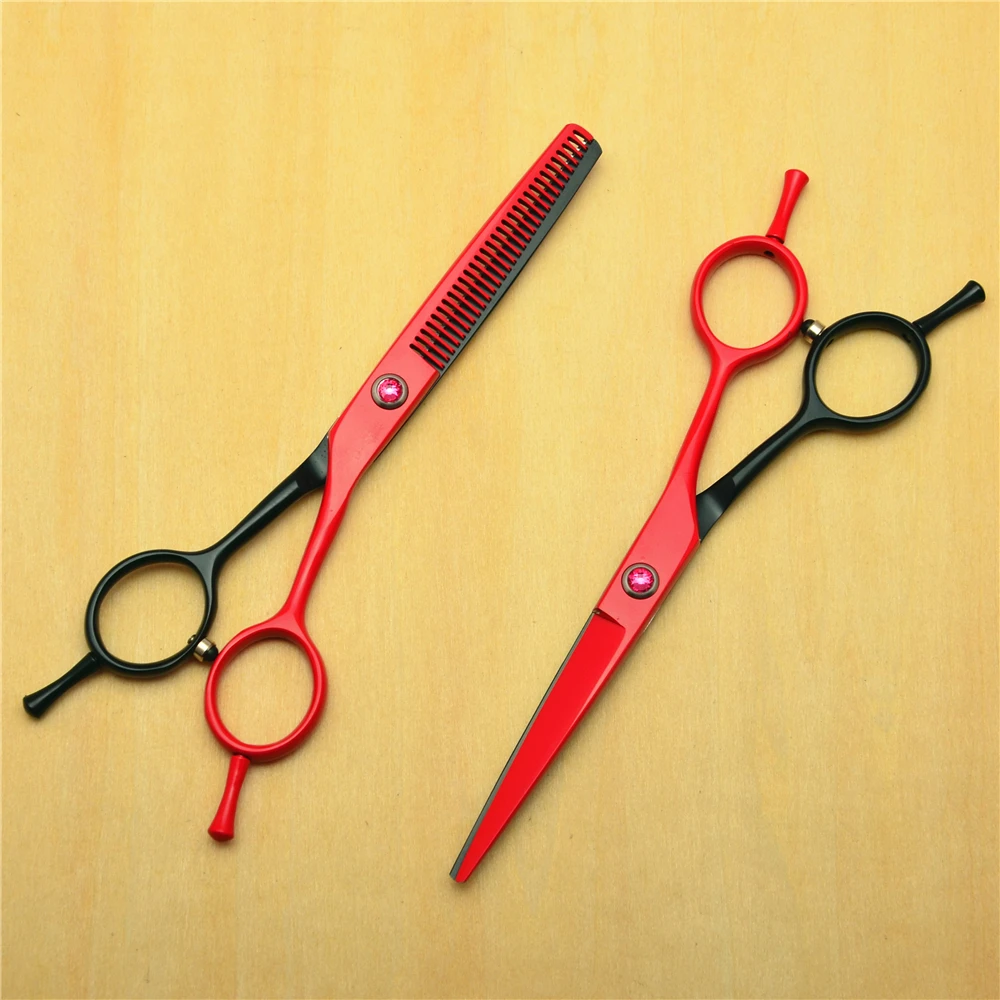 

2Pcs 5.5 inch 16cm Customized Logo Red Hairdressing Scissors JP 440C Cutting Thinning Shears Professional Human Hair Scissors