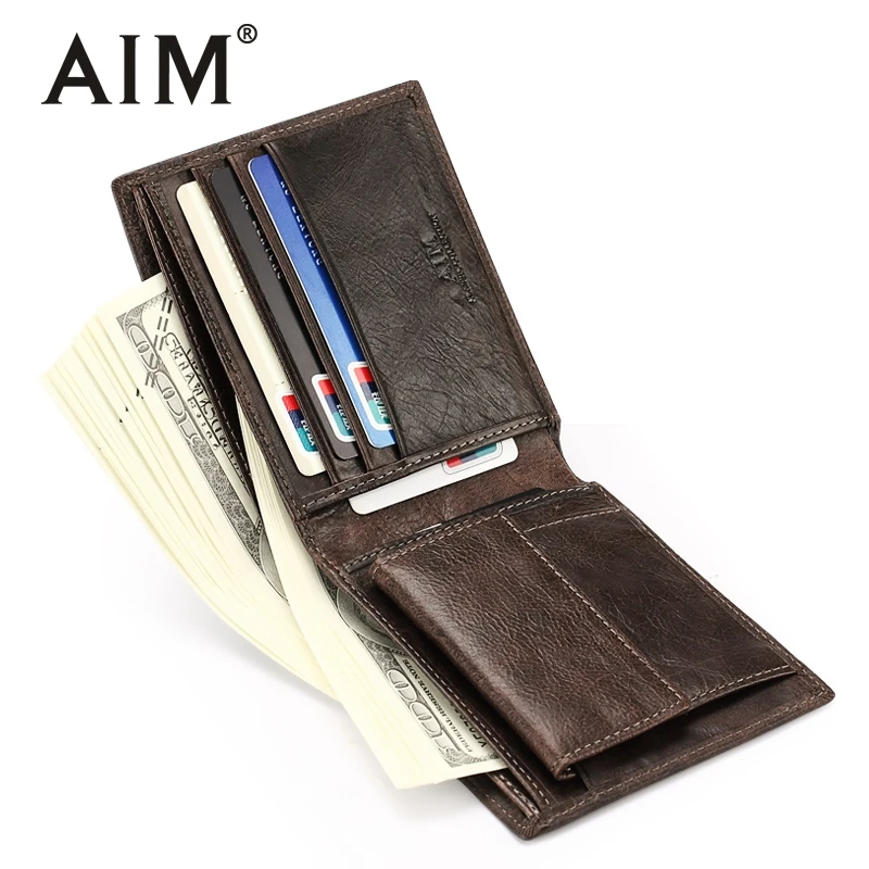 AIM Cowhide Leather Wallet Bifold Design Men Wallets With Card Holder