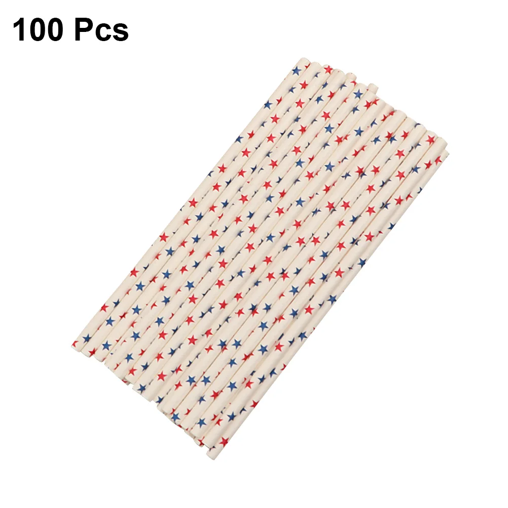 

100pcs Biodegradable Paper Drinking Straws Disposable Party Supplies For Memorial Day And 4th Of July Celebration Supply