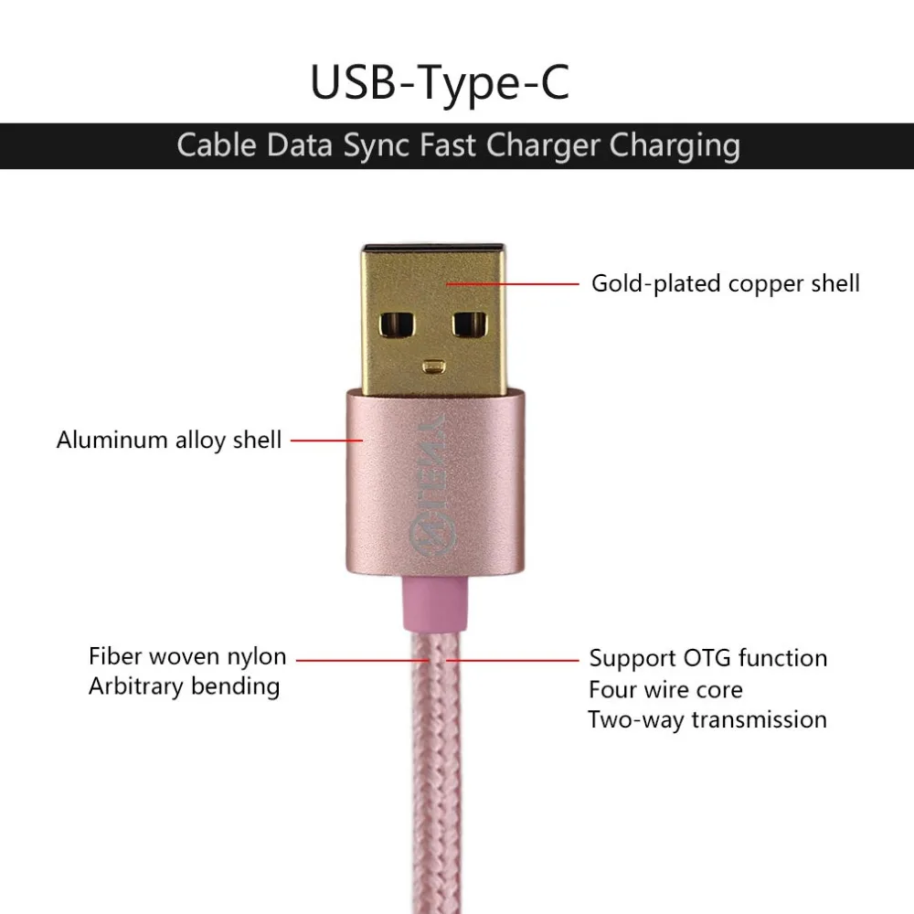 Onleny usb кабель с нейлоновой оплеткой Тип USB C для синхронизации данных и быстрой