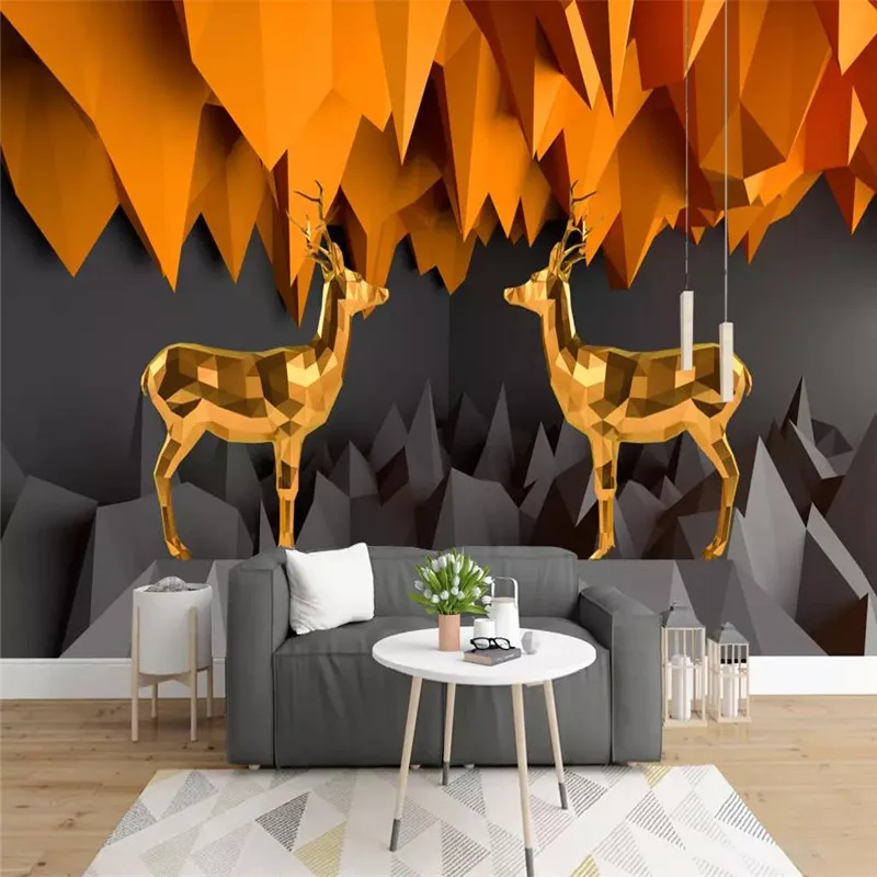 

Custom wallpaper 3D stereo Nordic Zen mountain peak elk mural TV background wall painting waterproof material