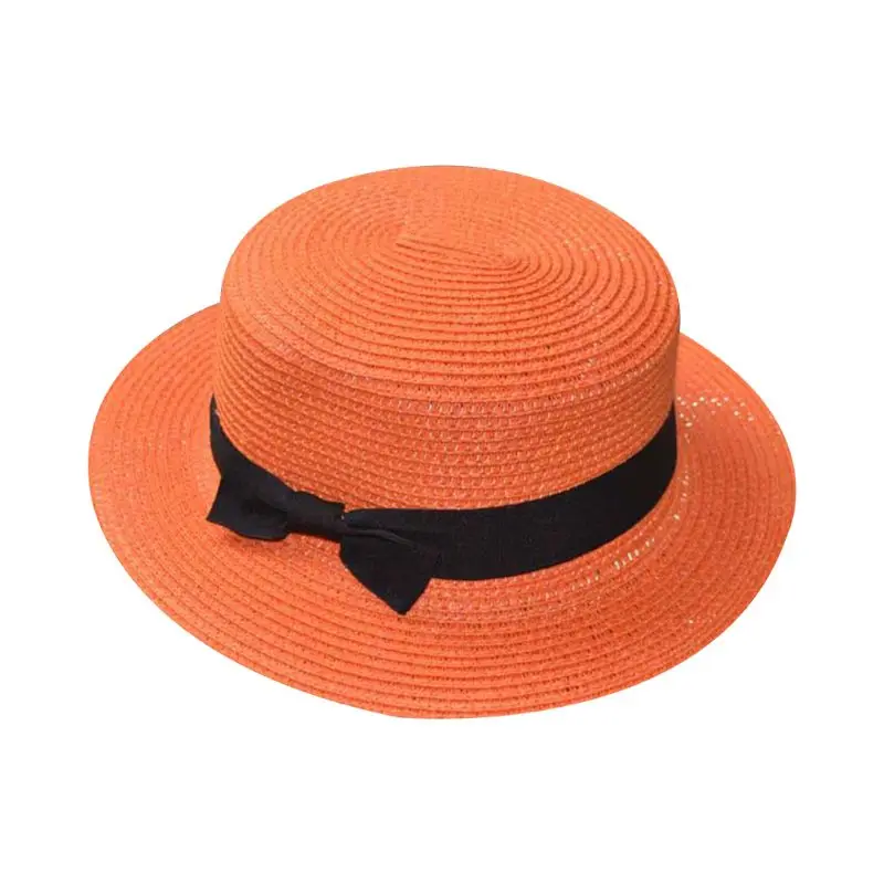 Женская летняя соломенная шляпа от солнца в лондонском стиле, винтажная Ретро шляпа с плоским верхом, милая однотонная Кепка с широкими полями и защитой от ультрафиолета