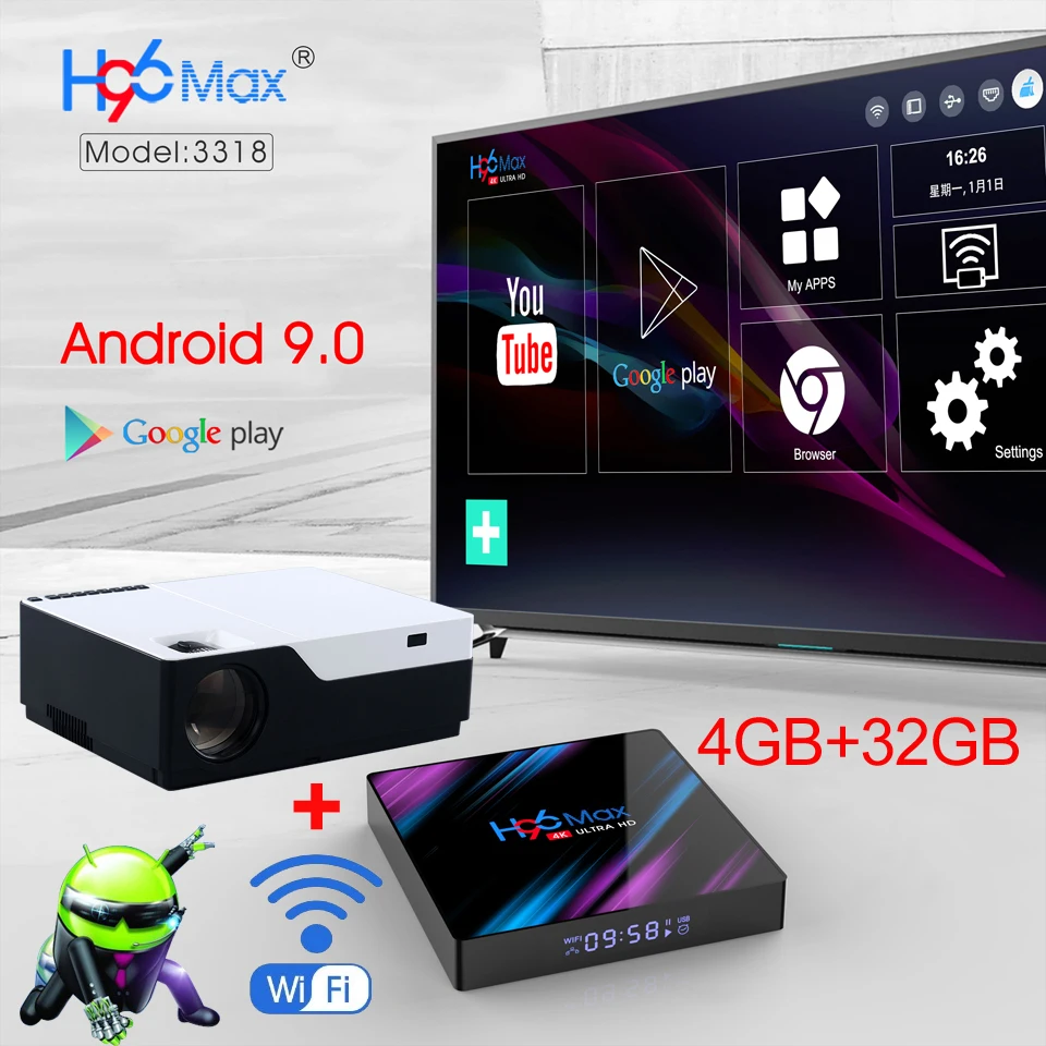 WZATCO 1920x1080P Android 9,0 wifi поддержка AC3 4K 200 дюймов Full HD 1080P светодиодный проектор видеопроектор для домашнего кинотеатра 5500 люмен