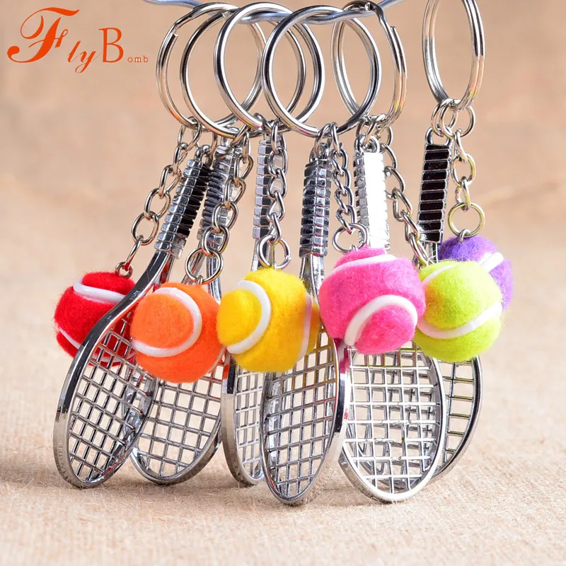 Mini Metal Tennis Racket Souvenir Cute Tenis Racquet Ball Key-chain Sports Key Chain Car Bike Keyring Simulation Gift L770