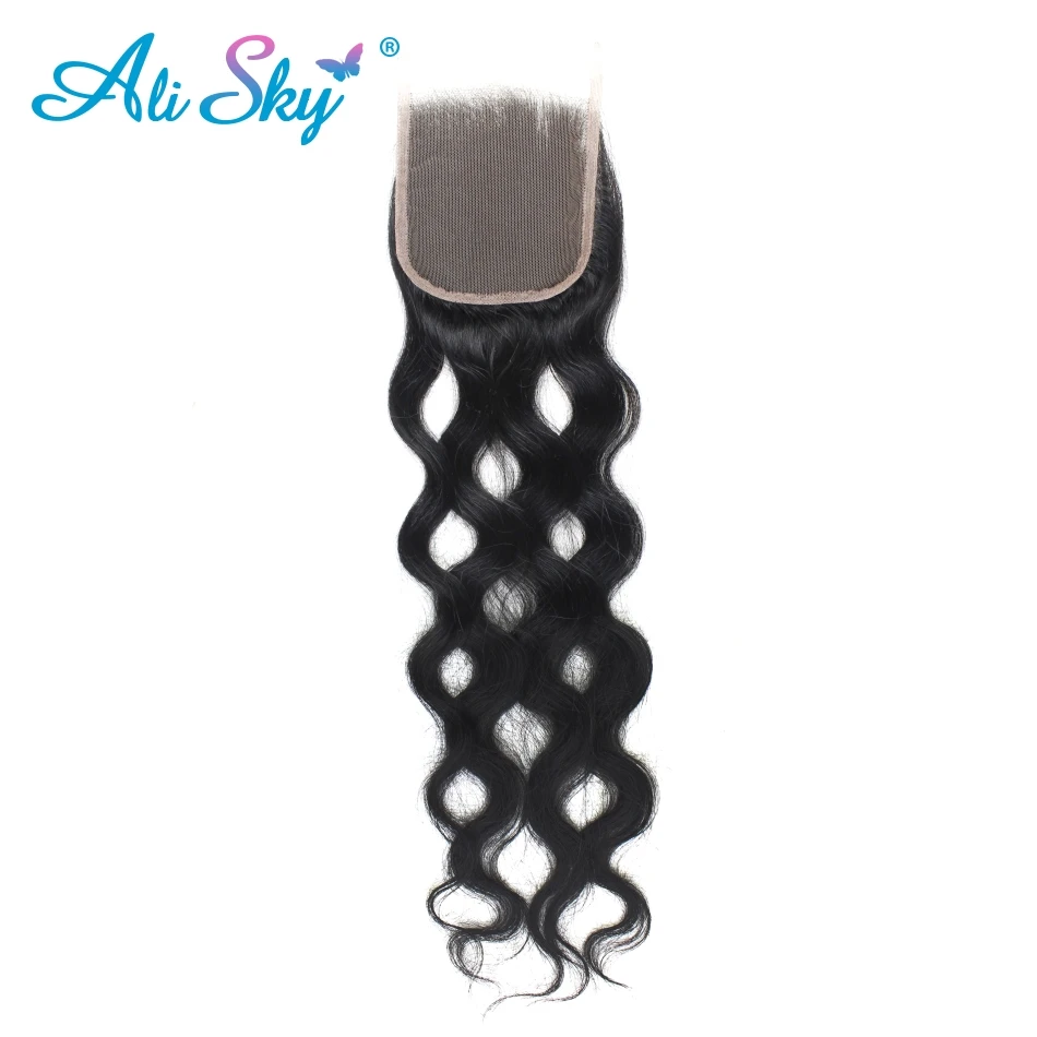 3 Bundles With Lace Closure Ali Sky Peruvian Natural Wave Hair Weave Bundles With Closure Human Hair Non Remy Hair Extensions