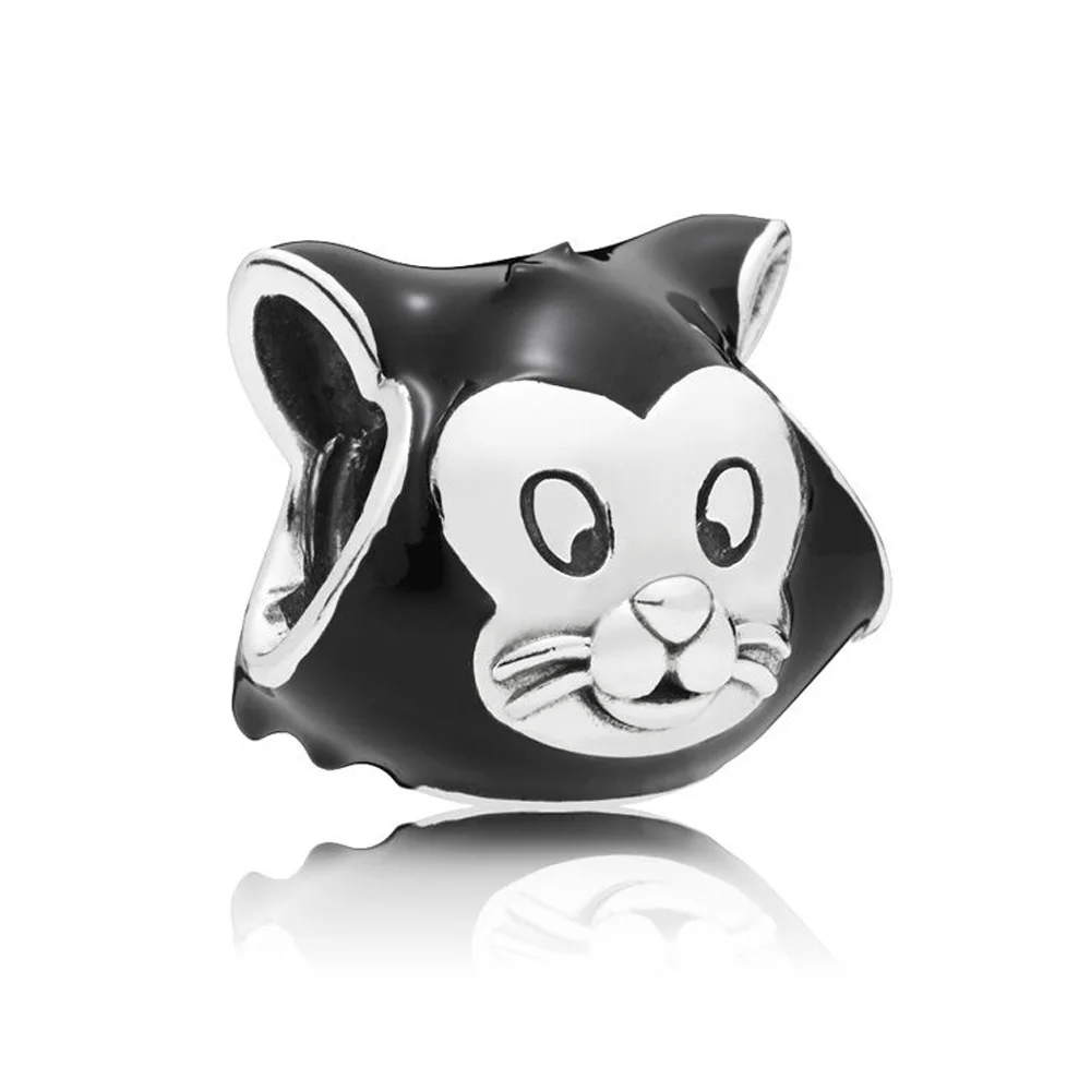 

2018 NEW 100% 925 Sterling Silver Lovely Portrait Charm Black Enamel Bead Fit European Women Original Bracelet Jewelry Gift
