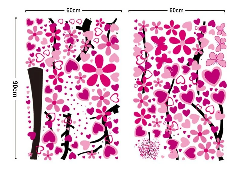 DIY Большой обои для Розовый Любовь бабочка цветок дерева Гостиная Спальня Задний план Домашний Декор Наклейки на стену