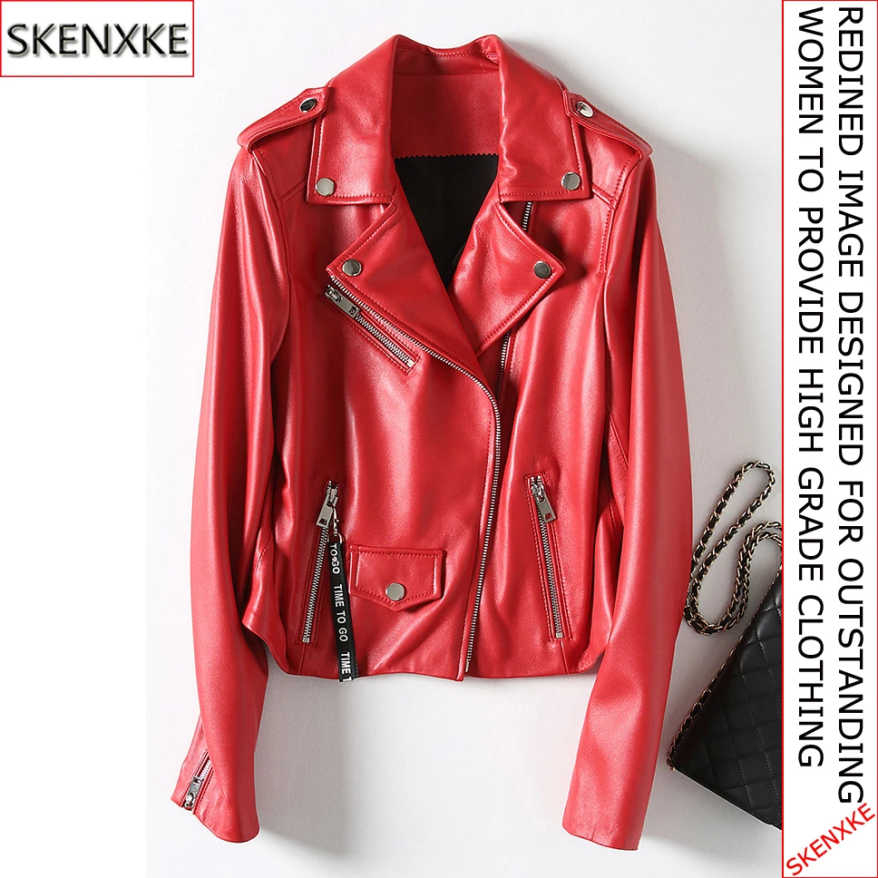

2019 Spring Autumn Girl Fashion Genuine Leather Sheep Leather Jacket Motorcycle Clothing Lady 100% Natural Real Sheep Skin Coat