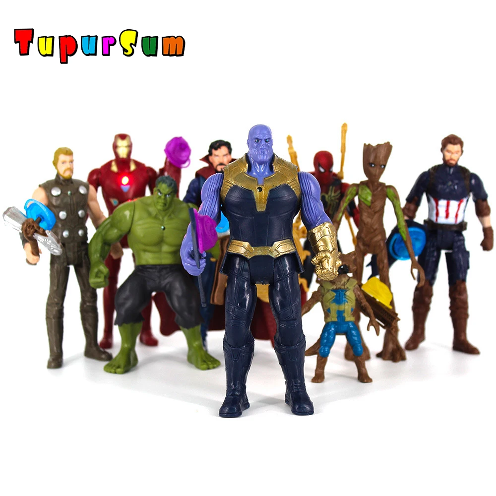 

LED Thanos Superhero Avengers endgame Action figure Batman Hulk iron man America Superman Model Anime toys Doll For Children