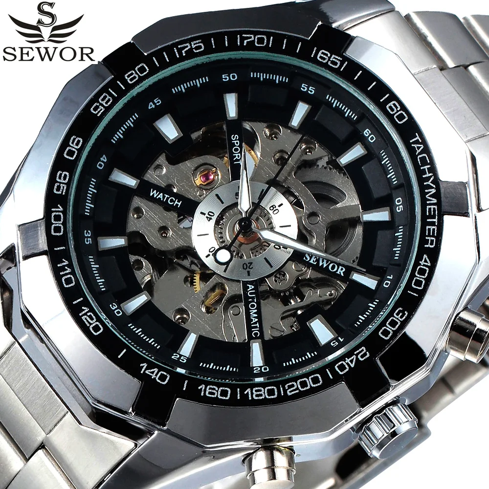 Automatic Mechanical Watch Men SEWOR Luxury Brand Skeleton Stainless Steel Military Watch Relogio Masculino Watch Dropshipping Automatic Mechanical Watch Men SEWOR Luxury Brand Skeleton Stainless Steel Military Watch Relogio Masculino Watch Dropshipping