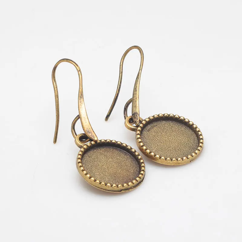 

14mm Round Cabochon Setting Earring Antique Bronze Metal Zinc Alloy Tree Hoop Earrings Base Findings 12pcs/lot E8782