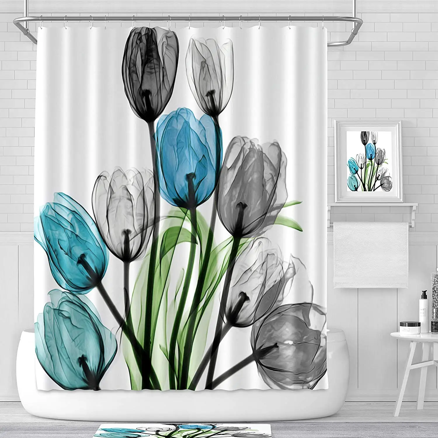 Floral Shower Curtain Teal