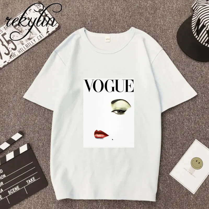 

2019 Fashion Summer Girl Short Sleeve Tops Clothes for Women VOGUE Letter Printed Harajuku T Shirt 100% Cotton T-shirt