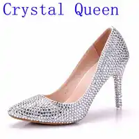 Crystal Queen Women Pumps Crystal Wedding Shoes Pointed Toe High Heels Cinderella Shoes Rhinestone 9CM Heels Shoes
