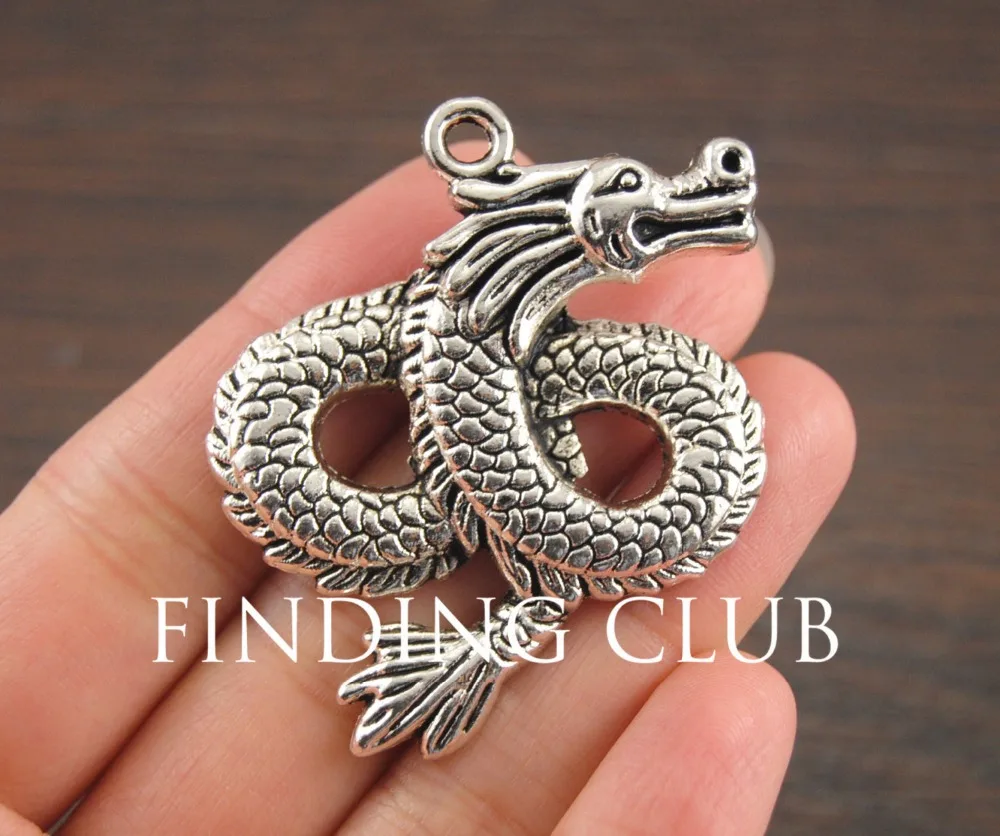 

5pcs Antique Silver Dragon Charm Pendant Great Details Necklace Jewelry Findings A1058