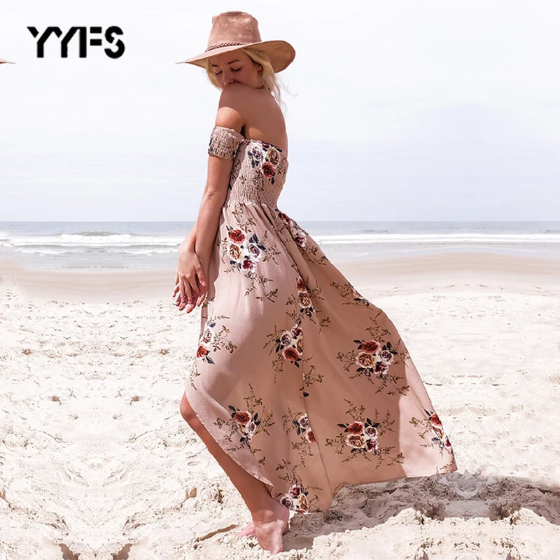 YYFS длинное платье в стиле бохо женские пляжные летние платья с открытыми плечами
