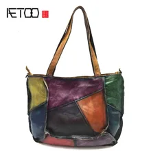 AETOO кожаные сумки в стиле пэчворк первый слой кожи Дамская Ретро сумка простая ручная сумка