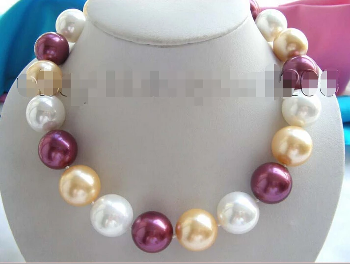 

FREE SHIPPING>>> stunning 20mm white yellow lavender mixed color Round Shell Pearl Necklace!^^^@^Noble style Natural Fine jewe F