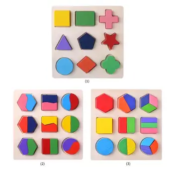 Wooden Geometric Shapes Montessori Puzzle Sorting Math Bricks Preschool Learning Educational Game Baby Toddler Toys for Children 2