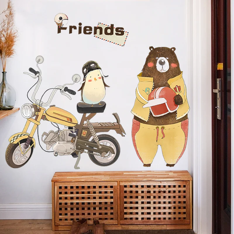 Oversized creative cartoon animal wall sticker cute bear decorates bedroom living room hallway self-adhesive wallpaper | Дом и сад