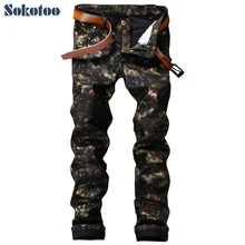 Sokotoo мужские модные брюки с рисунком, тонкие обтягивающие черные джинсы с покрытием, длинные брюки