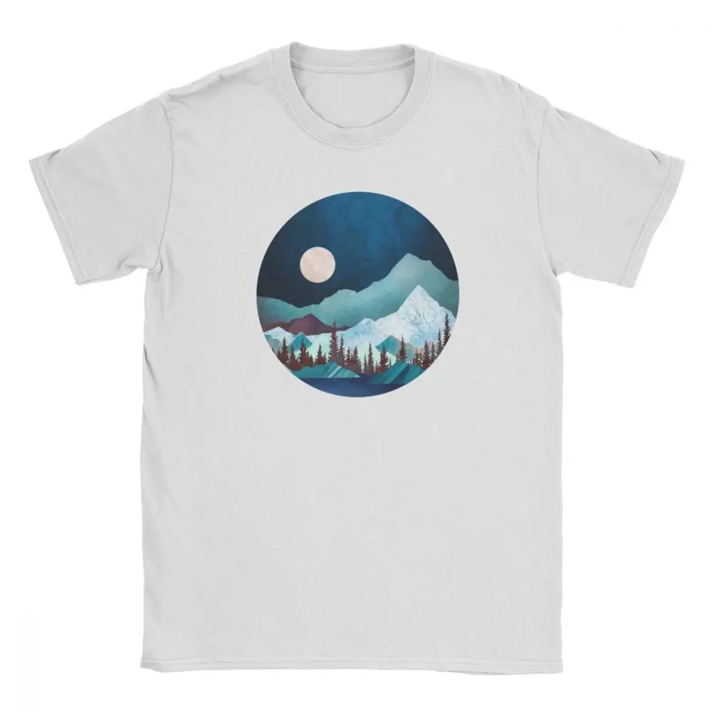 Moon Bay T-shirt Man Short Sleeved Hiking Tees Night Trees Forest Mountains Nature Crew Neck Cotton Tops Classic Fit T Shirts