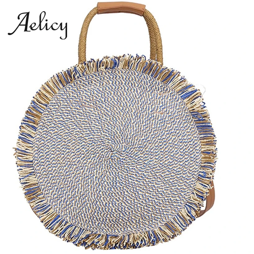 

Aelicy Mini Tote Bag Women Circle Handwoven Round Handbag Crossbody Messenger Bag Retro Rattan Straw Beach Shoulder Bag