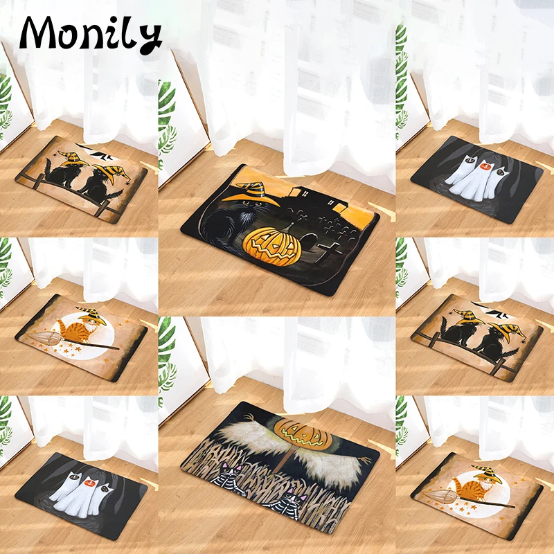 

Monily Anti-Slip Waterproof Mat Halloween Cat SkullGhost Witch Carpets Bedroom Rugs Decorative Stair Mats Home Decor Crafts