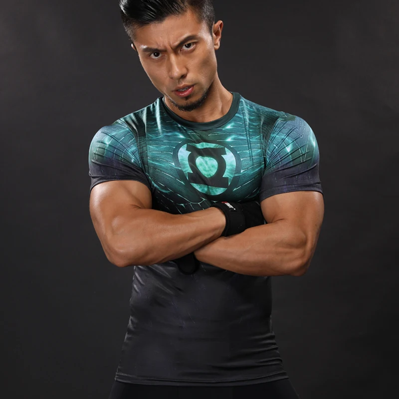 Green Lantern T-shirt Men Compression Short Sleeve Fitness Slim Tops Cosplay Tee