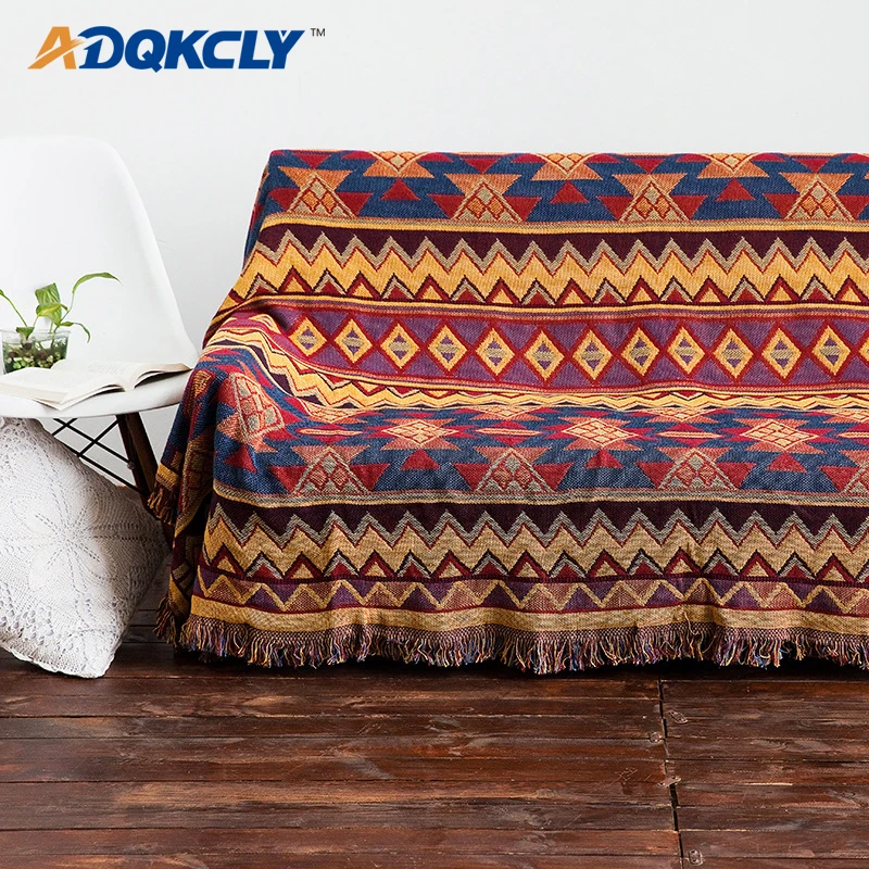

ADQKCLY Bohemia Geometric Sofa Cover Cotton Linen Double/Three Seat Sofa Towel for 4 seasons All-inclusive Yarn throw Blanket
