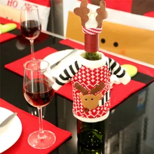 Симпатичные Лось одежда с Шапки свитер красное вино крышку бутылки Сумки разлили дома партия декоры Рождество украшения поставки