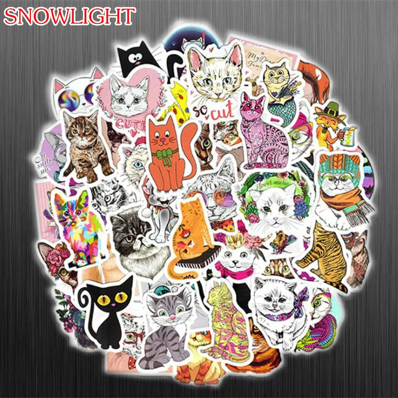 50pcs Cartoon Lovely Cat Sticker PVC Waterproof Graffiti Child Toy Sticker For Skateboard Laptop Motorcycle Trunk Cute Sticker