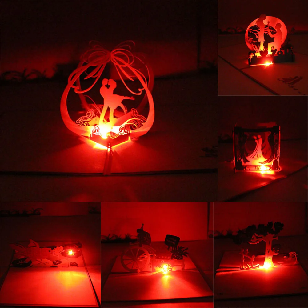

3D Laser Cut Greeting Card Postcards Happy Birthday Music LED Lighting Handmade Paper Craft Cards Carving Art Gifts