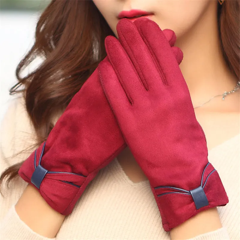 

2019 New Woman Gloves Autumn Winter Plush Lined Thicken Suede Touch Screen Design Female Driving Mittens XSS10