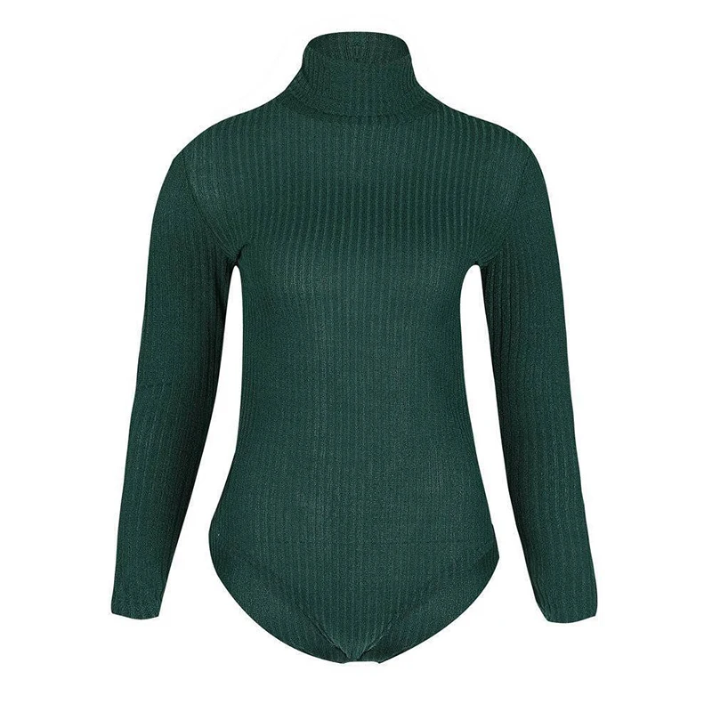 Women's Knitted Bodysuits Autumn Winter Long Sleeve Turtleneck Sweater Tops Jumper Female Casual Slim Sexy Skinny Body Suits