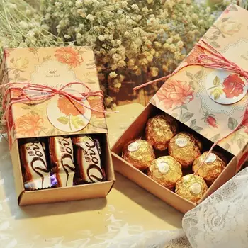 

20pcs Retro Kraft Paper Drawer Candy Box Chocolate Gift Package Box for Birthday Wedding Party Favor Decoration