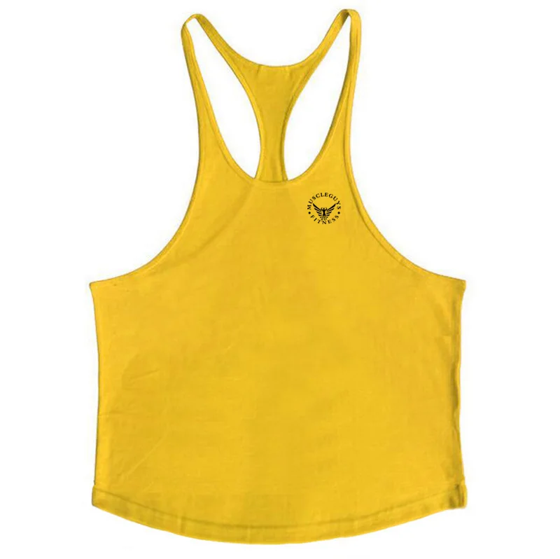 Бренд жилет Мужская рубашка без рукавов бодибилдинг стрингеров короткий топ для фитнеса Singlets power Спортивная майка тренажерные залы одежда - Цвет: yellow01