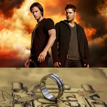 

20pcs/Lot Titanium Steel Supernatural Dean's Sam Ring with a free Chain Size 7~12 Free shipping
