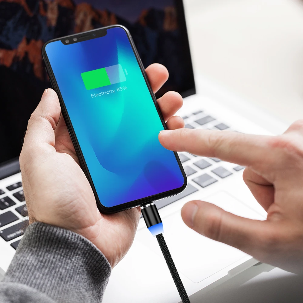 Магнитный usb кабель светодиодный с разъемом Micro USB Type C для зарядного устройства