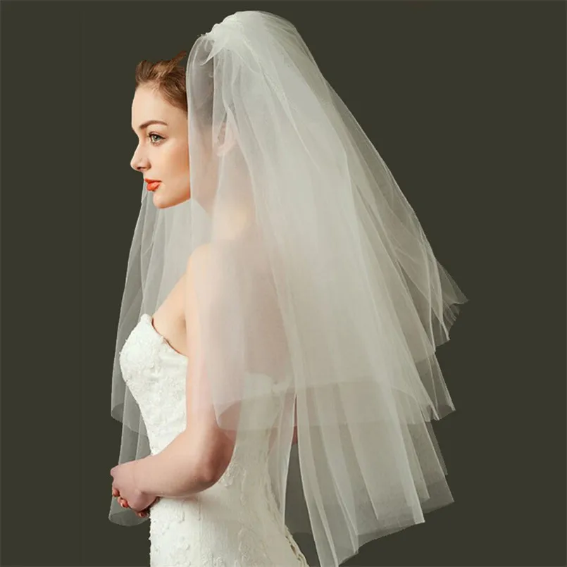 Романтический корейский стиль короткие два-Фата для невест с расчески простой и элегантный органзы Свадебные вуали Дешевые Свадебные вуали вело Novia