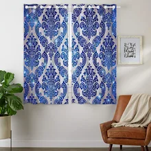 HommomH Curtains (2 Panel) Grommet Top Darkening Blackout Room Vintage Pattern Blue vintage floral pattern velveteen panel waistcoat