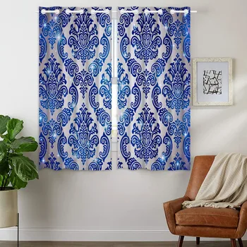 

HommomH Curtains (2 Panel) Grommet Top Darkening Blackout Room Vintage Pattern Blue